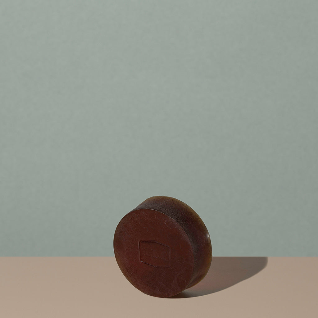 Hudson Made co beard and shave soap cedar clove out of the box brown see through round bar soap with embossed logo