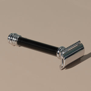 Tall 10 cm Merkur stainless steel Safety Razor with a Long Black Handle
