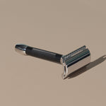 Small 8 cm Merkur stainless steel Safety Razor with a texturized non-slip short Black Handle