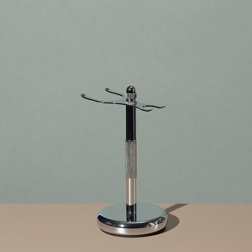 Pure badger shaving Badger brush and safety razor stand in chrome stainless steel