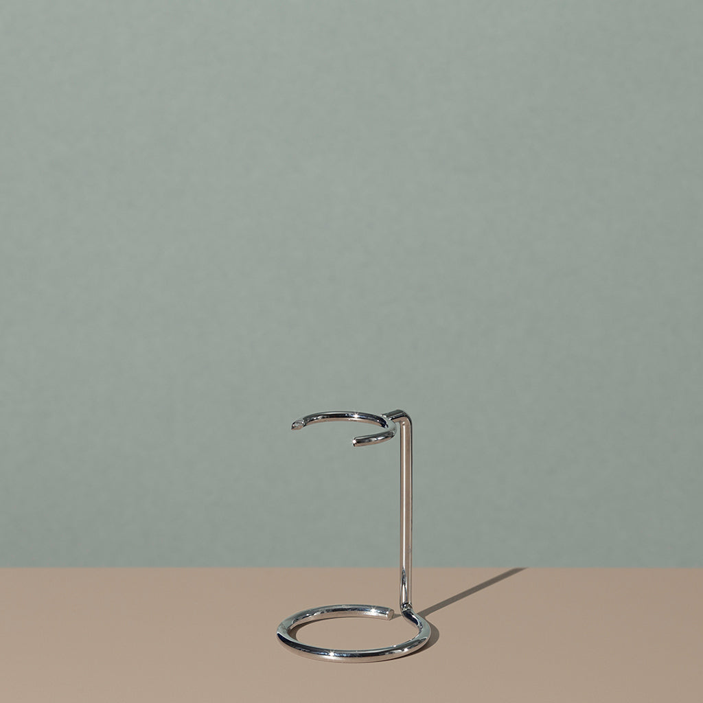 Pure badger shaving Badger brush stand in chrome stainless steel with round base and rounded head